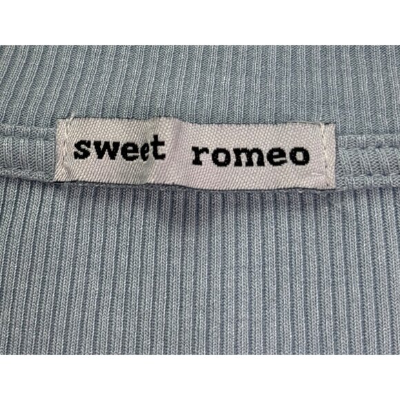 Sweet Romeo Womens Ribbed Light Blue Short Sleeve Top L - Picture 3 of 5